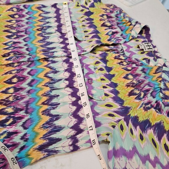 Haute Hippie Tunic Top or Dress XS 100% Silk Purple Blue Button-Up Ikat Print - Picture 10 of 10